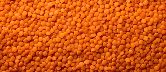 A detailed close-up of numerous orange lentils forming a pile, showcasing their vibrant color and texture