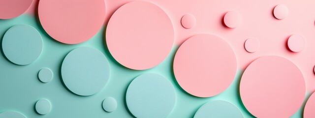 Fototapeta premium split background with pale pink and mint green, incorporating minimalist circular light elements arranged in a diagonal pattern.