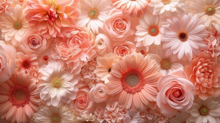 background adorned with subtle petal patterns in pastel pink and peach tones.