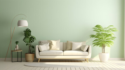 Fototapeta na wymiar Cream Walls Set the Stage for Modern Sofa