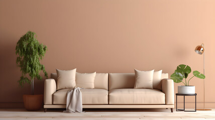 Minimalist Haven Sleek Living Room with Soft Brown Ambiance