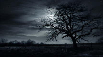 Haunting Serenity: A Ghoulish Portrait of the Midnight Sky under the Waxing Gibbous Moon - obrazy, fototapety, plakaty