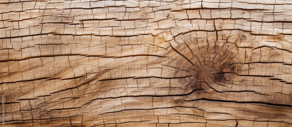 Poster detailed close up view of a piece of wood showing a prominent knot in the grain, highlighting the un