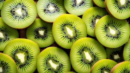 Kiwi fruit slices background. Top view. Flat lay.