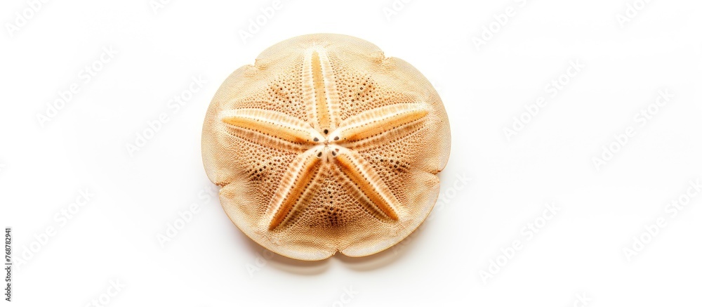 Poster A close-up view of a vibrant starfish resting on a simple white background, showcasing its unique texture and coloration