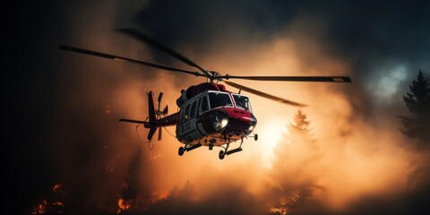 Helicopter Battles Forest Fire Generative AI - obrazy, fototapety, plakaty