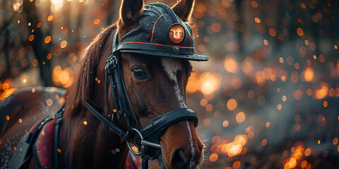 Enchanted Equine: Regal Horse Adorned in Twinkling Lights and Mystical Dusk - Banner