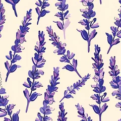 Fotobehang Aquarel natuur set Lavande pattern on purple background, spring floral cover, textile print . AI generation