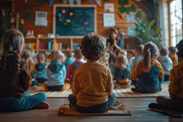 Sitting is a group of small nursery school children. Generative Ai