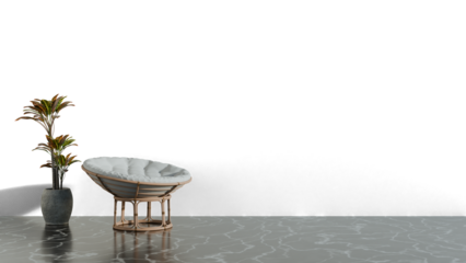 a chair and a vase on a table
