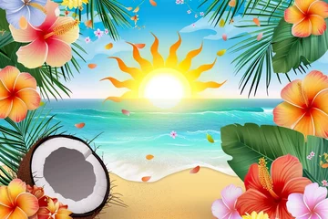 Fotobehang summer background with tropical flowers © Ahmad
