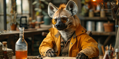 Steampunk Visionary Fox in Yellow Attire Contemplating Next Invention - Artistic Banner