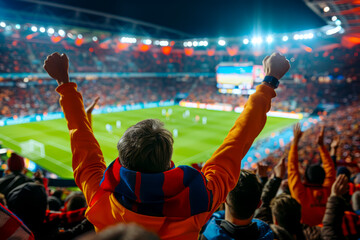 Fototapeta na wymiar Backlit Football Fans: Vibrant Support at Dusk