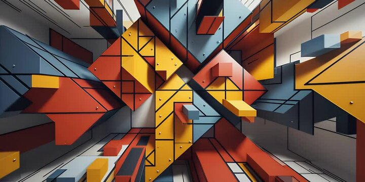 Abstract geometric background with volumetric figures in yellow, orange and gray tones