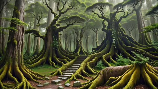 Ancient forest with large trees