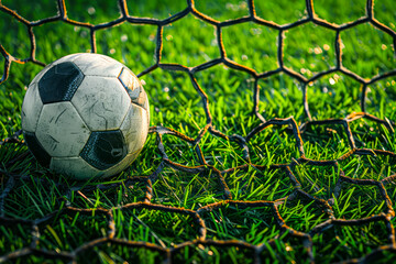 Score a Goal: Soccer Ball in Net on Vibrant Green Grass