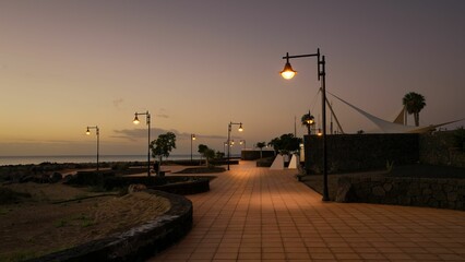 Picturesque scene of a beachside sidewalk in Lanzarote, Canary Islands, Spain