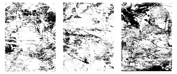Vector set of black and white grunge, distress overlay texture. Surface dust and rough dirty wall background, scratched grunge urban background texture.