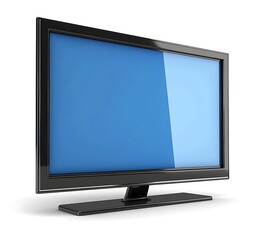 A black flat screen television with blank blue glass display, vector illustration, white background, detailed,
