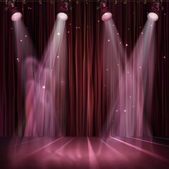 Game show background, maroon curtain, spotlights. - obrazy, fototapety, plakaty