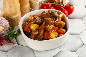 Homemade beef hungarian goulash with potato