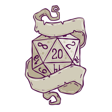 recommend clip art: Dice d20 for playing tabletop game. Dungeon and dragons board game. Cartoon outline drawn illustration with copy space for text