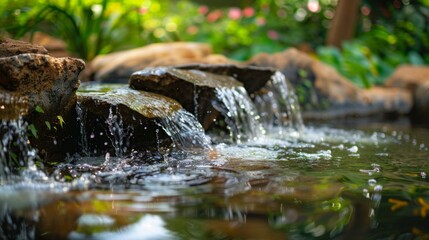 Fototapeta premium Close Up of Small Waterfall in Garden