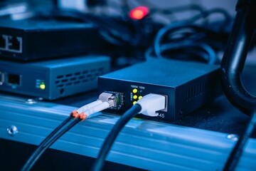 Few ethernet cables connected to a network device