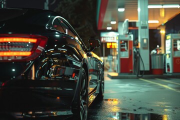 The man's frustration grew as he continued waiting for his car to be refueled at the gas station
 - obrazy, fototapety, plakaty