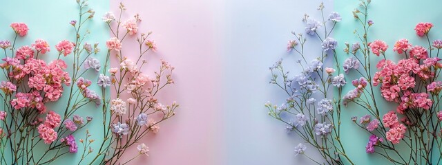 split background inspired by spring blooms, with pastel shades of pink, lavender, and mint green.