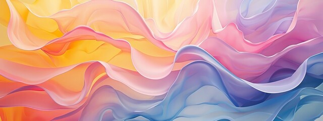 Obraz premium abstract split background with swirling patterns and fluid shapes in pastel colors like lemon yellow, lavender, and sky blue.