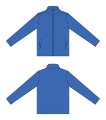 Blank Blue Jacket With Hidden Zipper Template On White Background.Front and Back View, Vector File