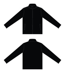 Blank Black Jacket With Hidden Zipper Template On White Background.Front and Back View, Vector File