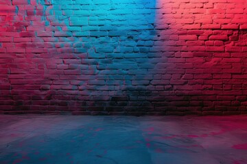 Lighting effect red and blue on empty brick wall background. Showing or placing products.