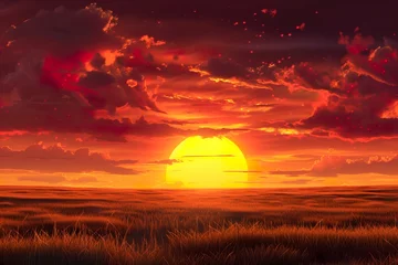 Rolgordijnen sunset over the field © Ahmad
