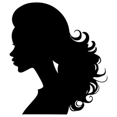 Black vector beautiful woman profile silhouette - fashion or beauty illustration