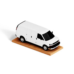 Creative concept isometric view of mini van toy figure isolated on plain background , suitable for your assets element.