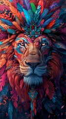 Fototapeta premium Vertical background with bright colored exotic Lion.