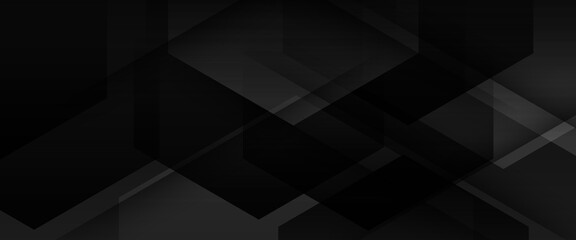 Black abstract banner with shapes. For business banner, formal backdrop, prestigious voucher, luxe invite, wallpaper and background - obrazy, fototapety, plakaty