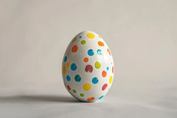 Easter egg painted with vibrant polka dots on a light background, symbolizing joy and spring celebrations
