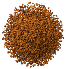 Freeze dried coffee isolated on a white background, top view.