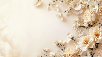 Obraz na płótnie Canvas Beautiful wedding announcement, with textarea and cream flowers.