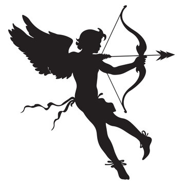 Cupid, Love, Valentine's, Cupid Silhouette, Cupid Vector, Black Silhouette Image
