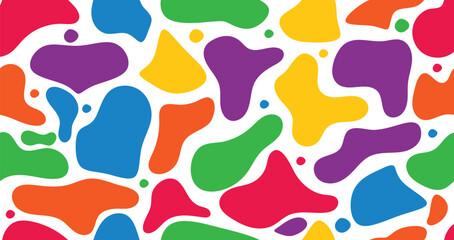 Colorful abstract organic shape print seamless pattern illustration in retro style. 