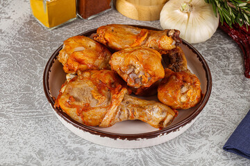 Raw marinated chicken drumstick for cooking