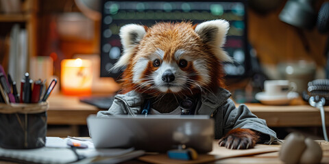 Red Panda Professional at Work: Creative Office Space Banner Inspiration