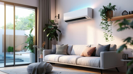 air conditioner in a modern living room, AC in empty room,fresh air