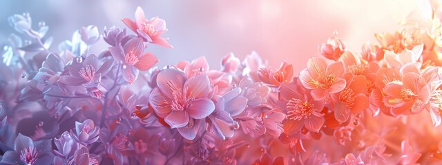 serene split background featuring soft coral and lavender tones, accented by delicate flower-shaped light elements.