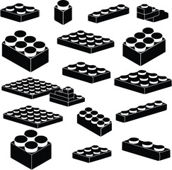 Naklejka premium Vectr pack of several black Lego blocks on a white background