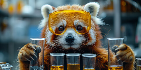 Intrepid Red Panda Scientist Conducting Experiments in Laboratory Banner